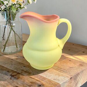 Fenton Burmese Art Glass Creamer Jug 4.5" Uranium UV Glow Satin Yellow Pink